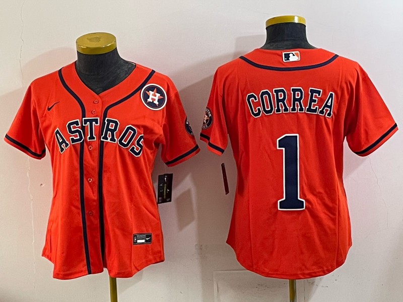 Women Houston Astros 1 Correa orange 2025 Nike MLB Jersey 003
